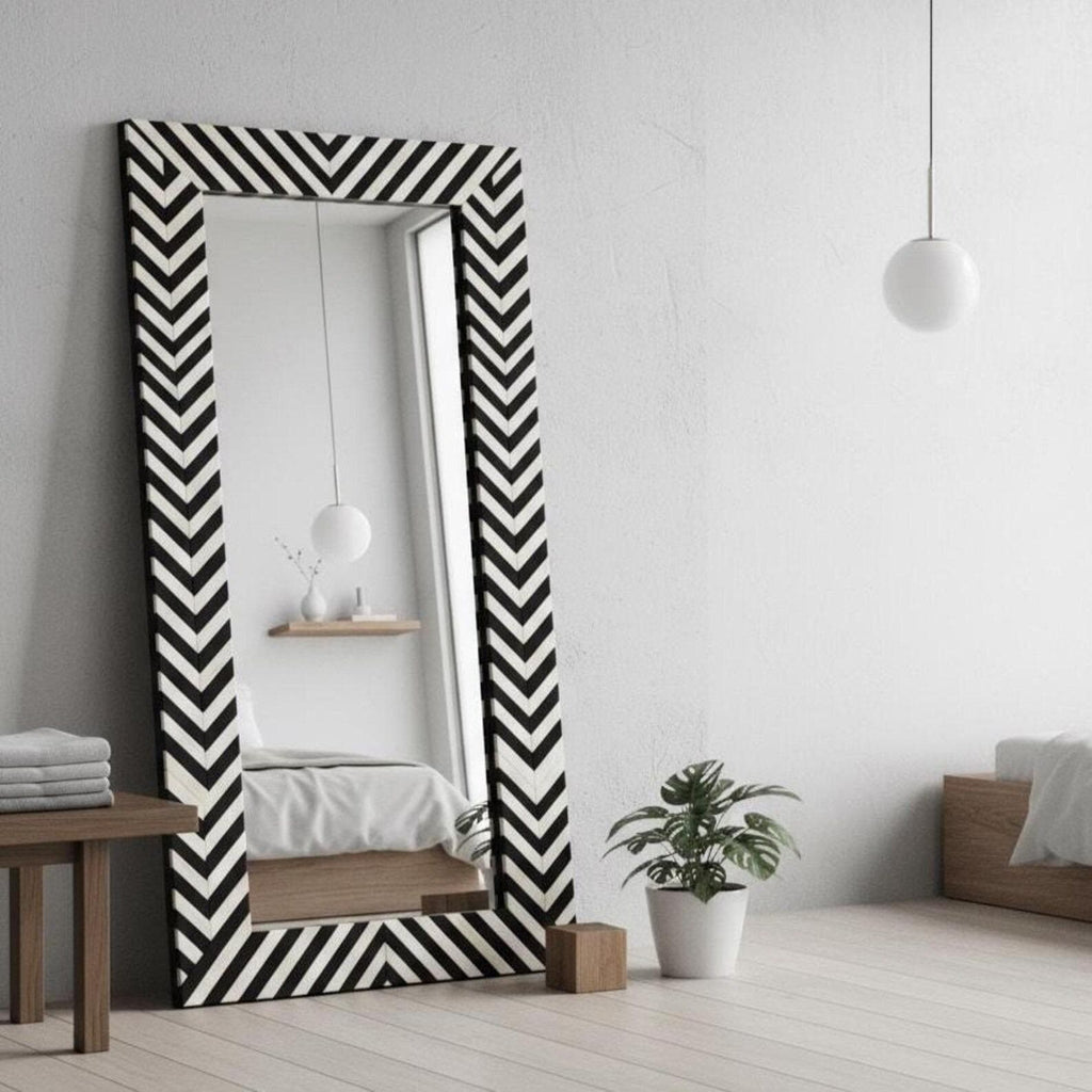 Handmade Bone Inlay Full Length Floor Mirror, Statement Dressing Accent