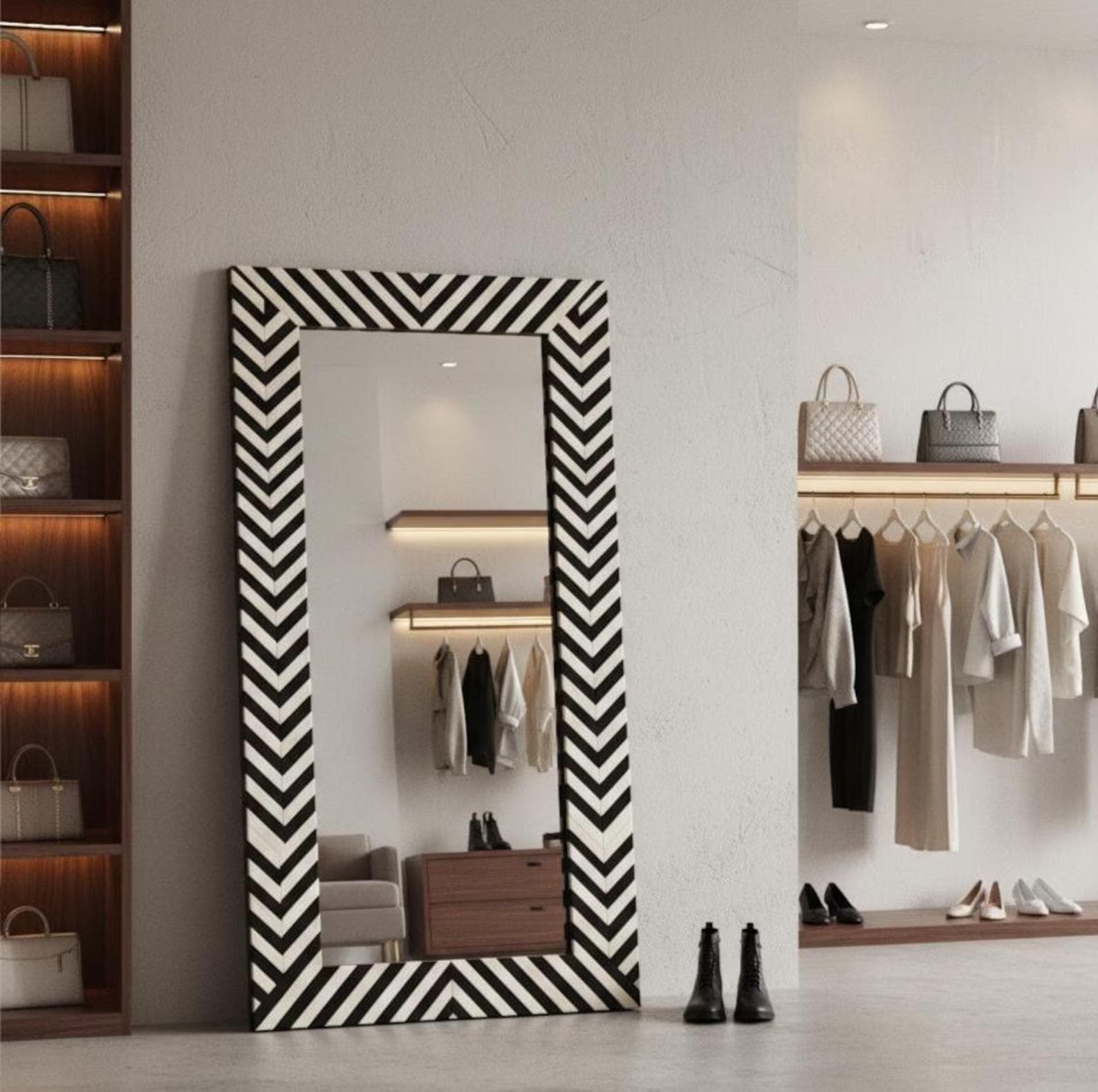 Handmade Bone Inlay Full Length Floor Mirror, Statement Dressing Accent