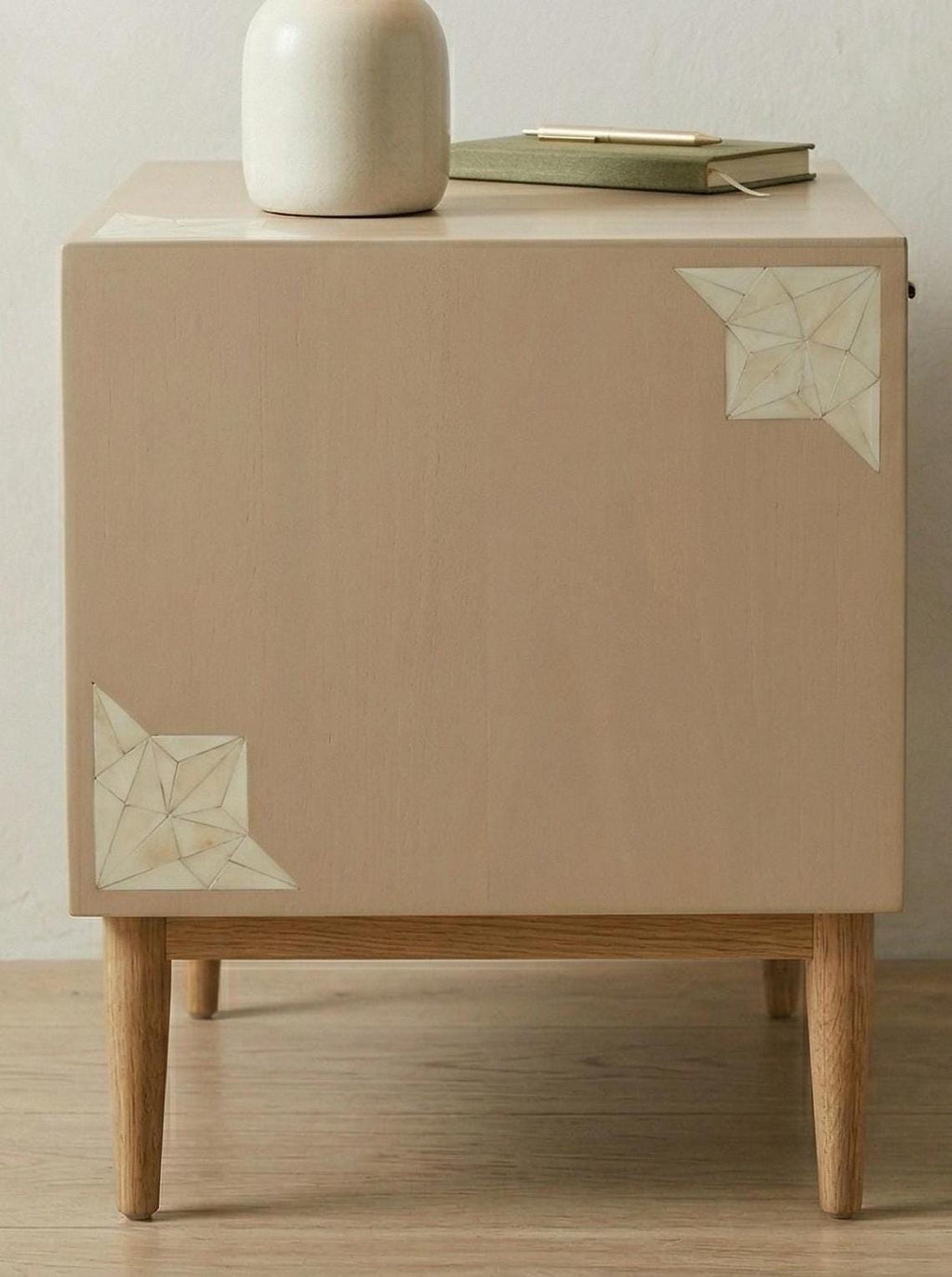 Bone Inlay Bedside Table , unique side tables , mop end table  , Handmade Modern Luxury Nightstand