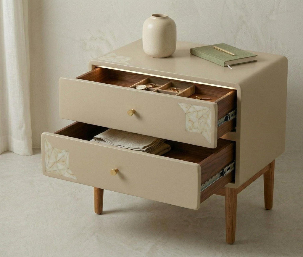 Bone Inlay Bedside Table , unique side tables , mop end table  , Handmade Modern Luxury Nightstand