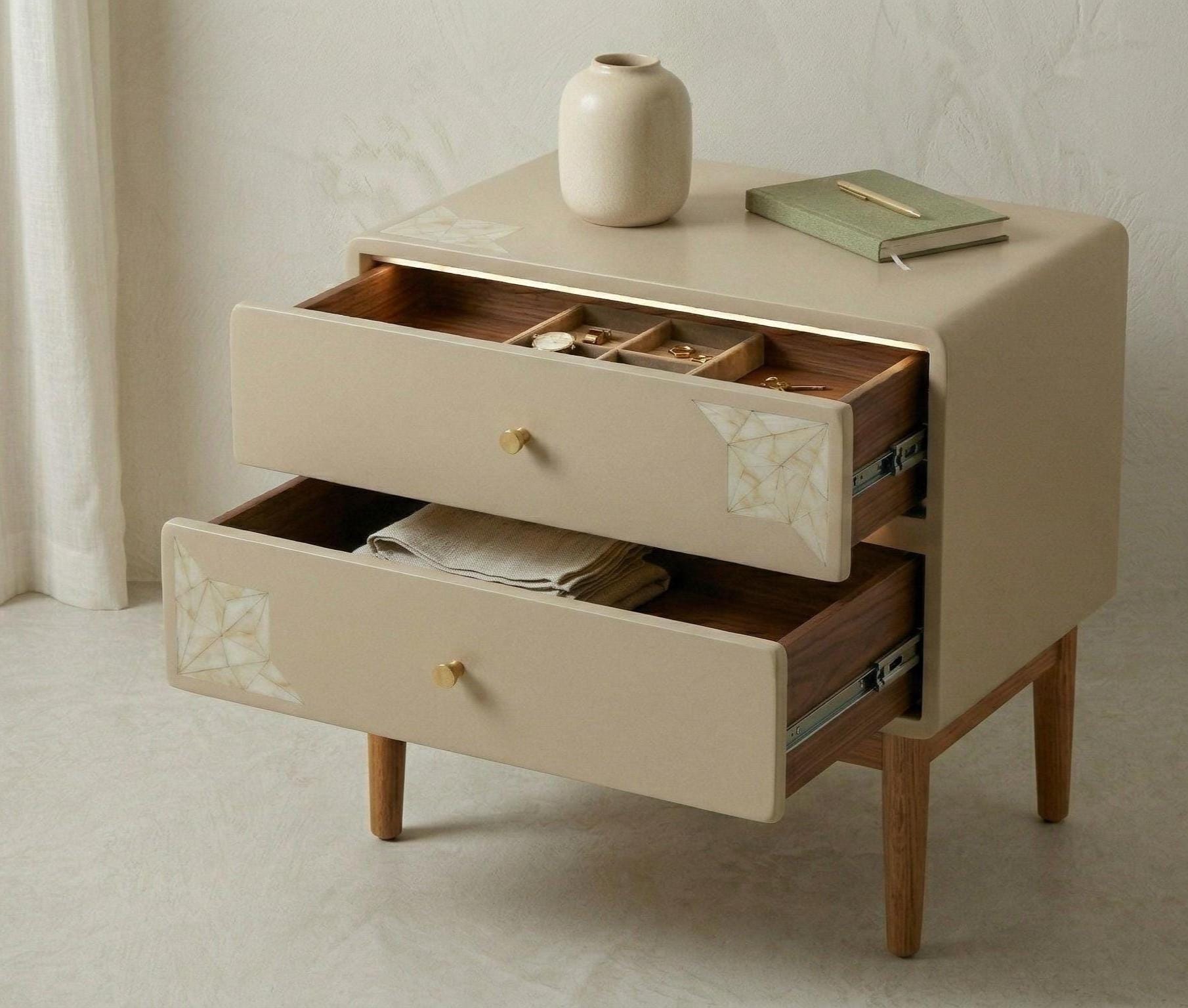 Bone Inlay Bedside Table , unique side tables , mop end table  , Handmade Modern Luxury Nightstand