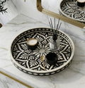 Round Tray Floral Bone Inlay Handmade Serving Vanity Decor