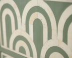 Handmade Bone Inlay Dresser – Sage Green Arch Pattern Storage Cabinet