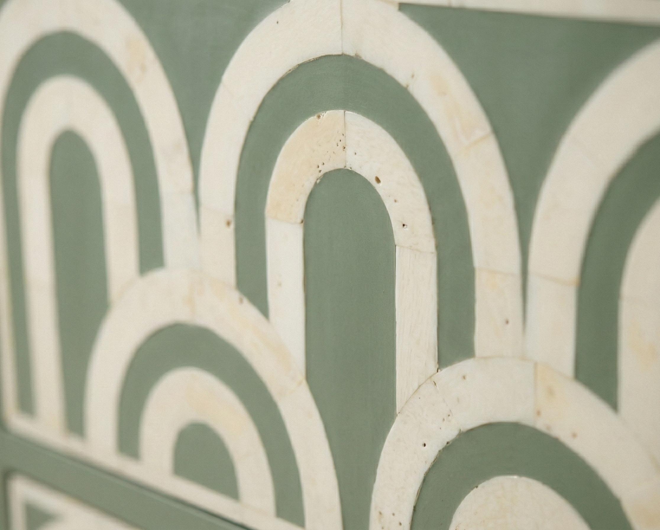 Handmade Bone Inlay Dresser – Sage Green Arch Pattern Storage Cabinet