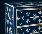 Navy Blue Bone Inlay Dresser – Handmade Minimal Pattern Modern Storage Cabinet unique
