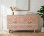 Blush Pink Bone Inlay Dresser – Minimal Floral Pattern Brass Accent Storage luxury cabinet