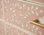 Blush Pink Bone Inlay Dresser – Minimal Floral Pattern Brass Accent Storage luxury cabinet