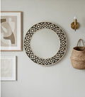 Black White Bone Inlay Mirror – Round Geometric Handmade Modern Wall Decor |unique mirror