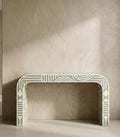 Sage Green Bone Inlay Console Handmade Entryway Table Luxury Furniture