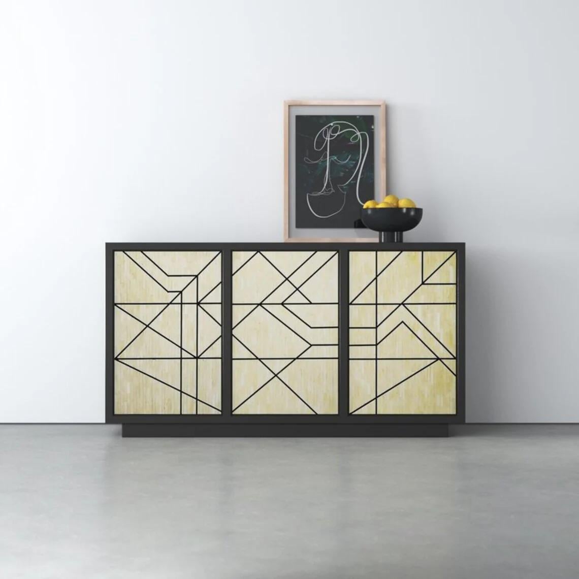Bone Inlay Luxury Sideboard Cabinet Handmade 3 Drawer Storage Buffet Console