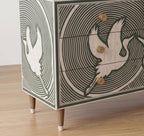 Abstract Geometric bone inlay Dresser 6 Drawer Cabinet Handmade Luxury Green Storage Chest
