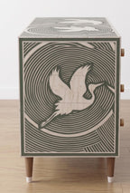 Abstract Geometric bone inlay Dresser 6 Drawer Cabinet Handmade Luxury Green Storage Chest