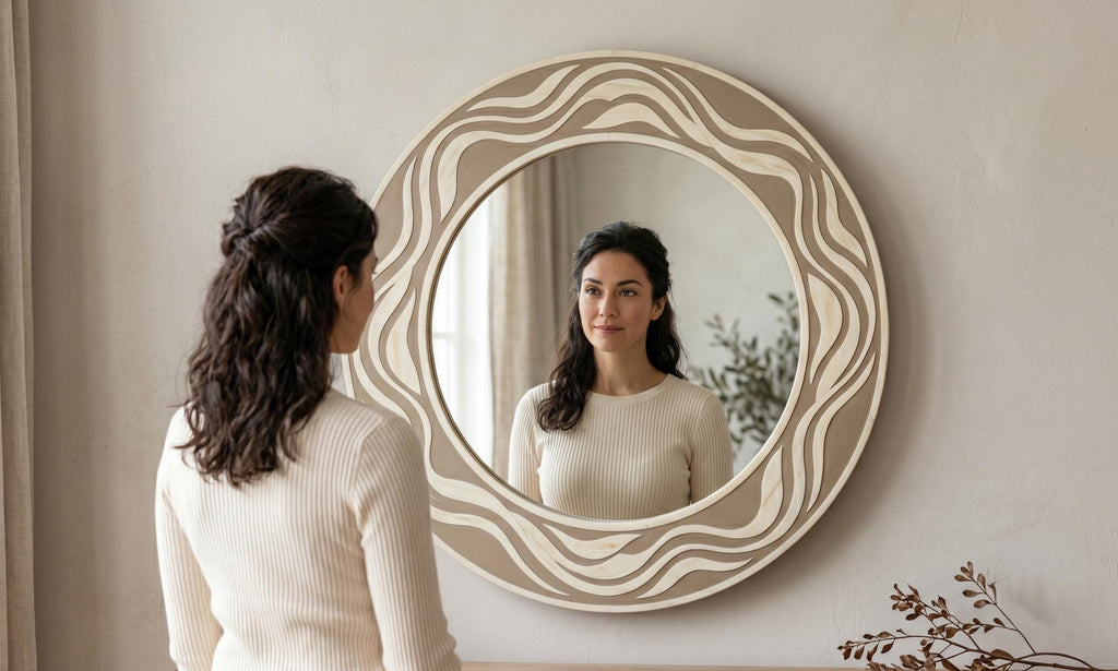 Bone Inlay Wave Mirror, Organic Pattern Luxury Home Accent | unique mirror