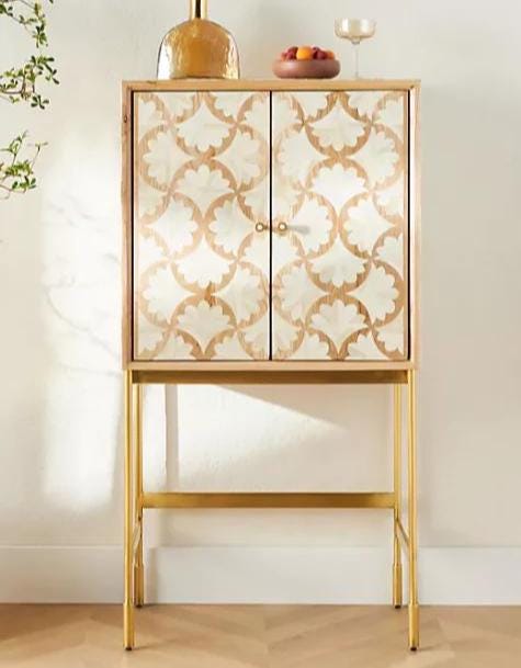 Bone Inlay Bar Cabinet Handmade Floral Liquor Storage Luxury Home Bar Furniture