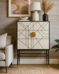Bone Inlay Brick Pattern Bar Cabinet Handmade Luxury Liquor Storage Furniture