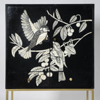 Bird Pattern Bar Cabinet with Storage Bone Inlay Handmade Liquor Cabinet