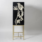Bird Pattern Bar Cabinet with Storage Bone Inlay Handmade Liquor Cabinet
