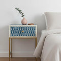 Indigo Bedside Table One Drawer Bone Inlay Metal Legs Arched Nightstand