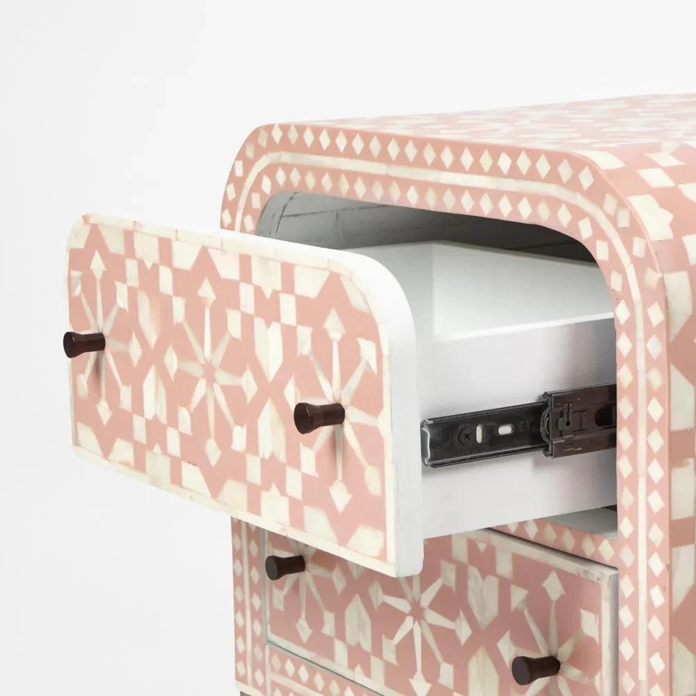 Moroccan Bone Inlay Bedside Table Two Drawer Handmade Luxury Nightstand