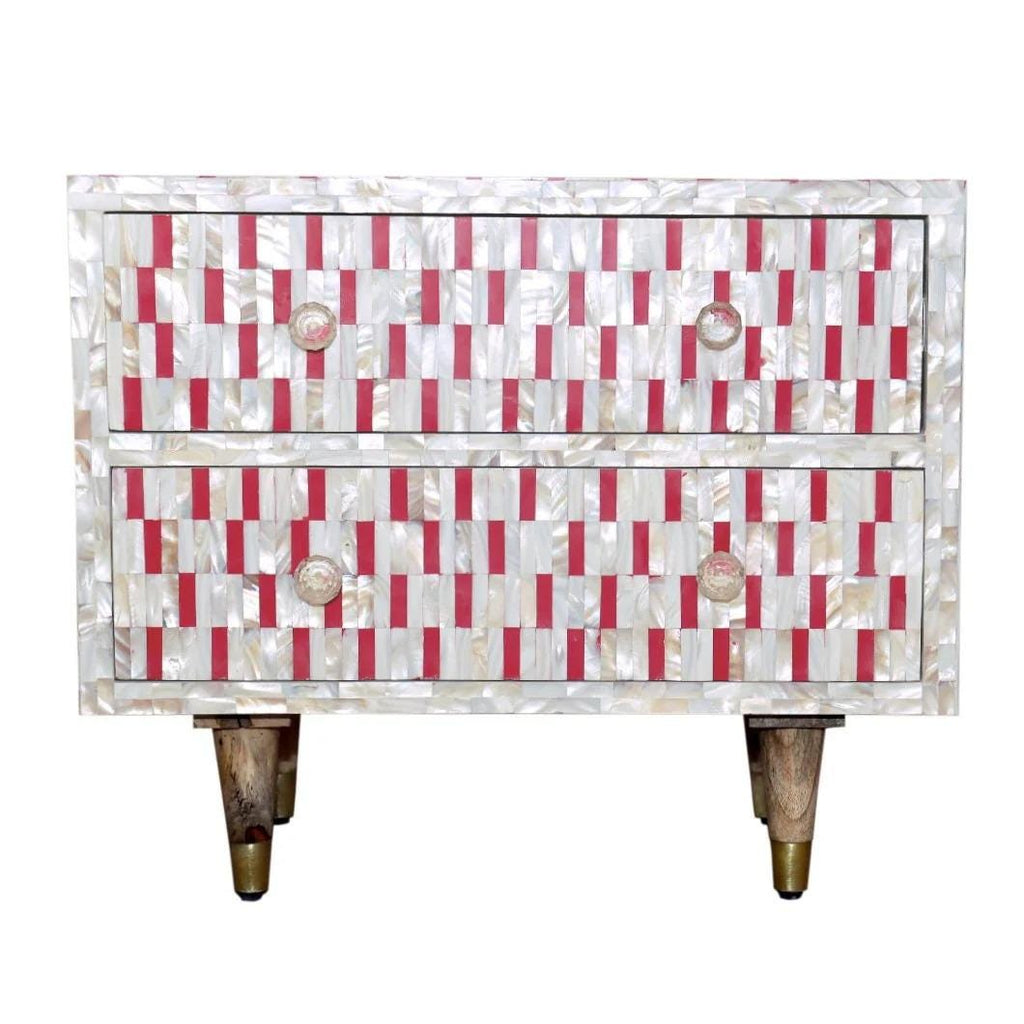 Bone inlay Bedside Table mother of pearl Inlay Storage Cabinet unique