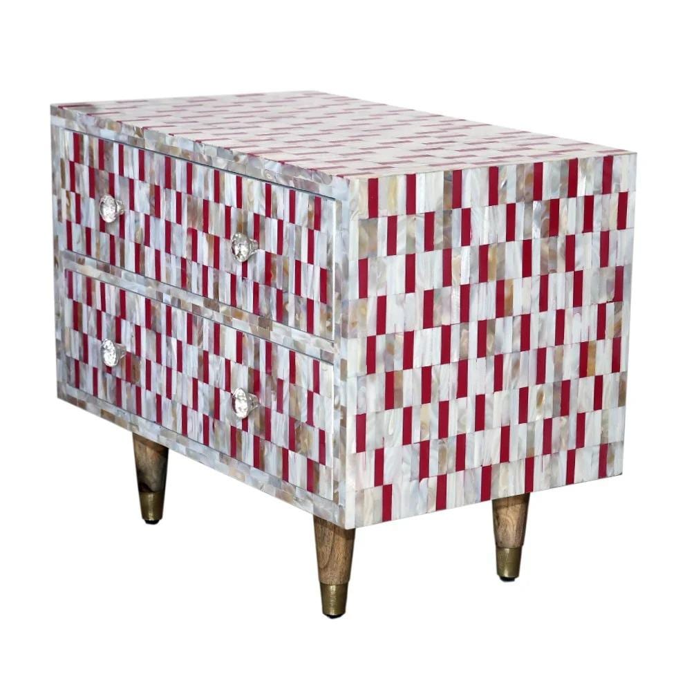 Bone inlay Bedside Table mother of pearl Inlay Storage Cabinet unique