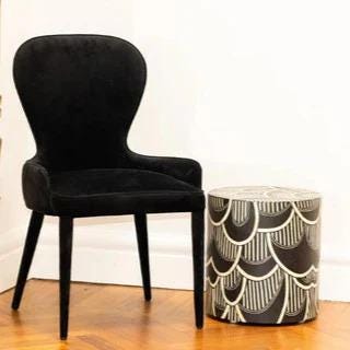 Scalloped Black Bone Inlay Round Side Table - Handivive handmade end tables