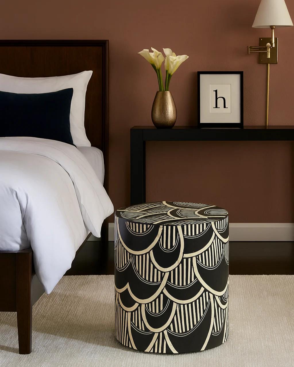 Scalloped Black Bone Inlay Round Side Table - Handivive handmade end tables