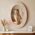 Blush Pink Floral Bone Inlay Oval Mirror, Handmade Vanity Decor Piece