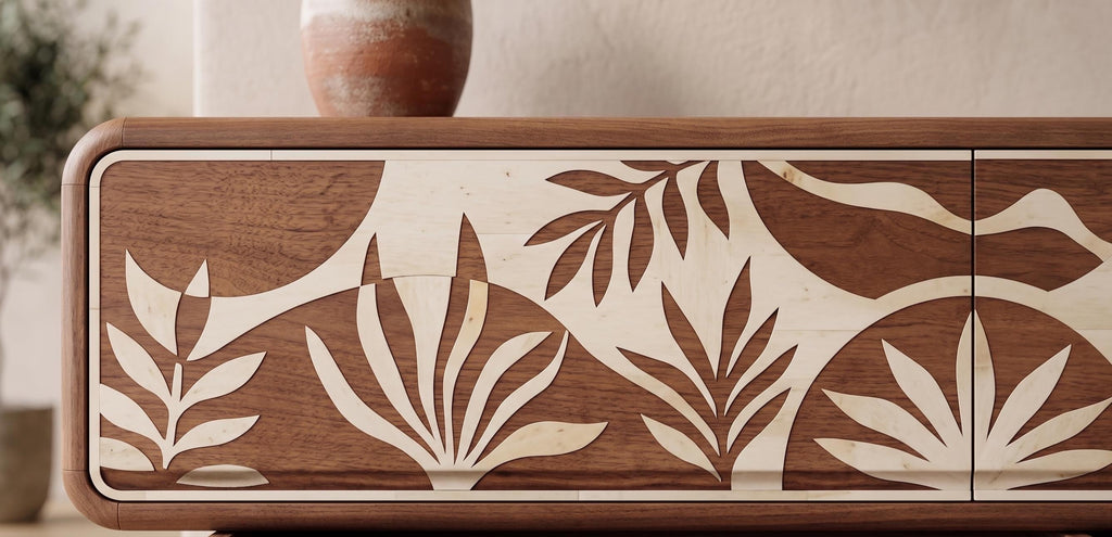 Terracotta Floating Media Console Bone Inlay Wall Mounted TV Cabinet