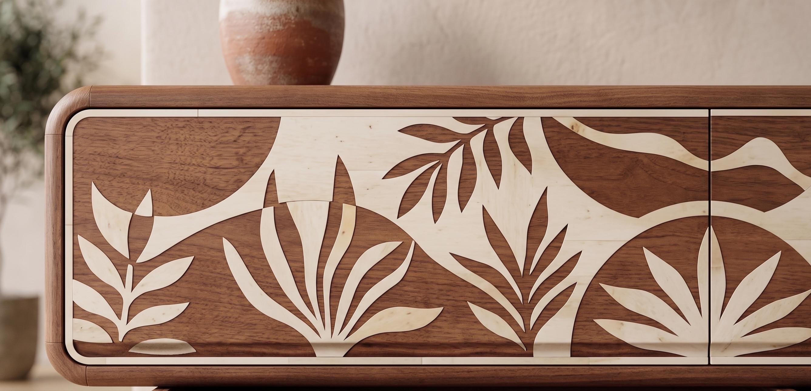Terracotta Floating Media Console Bone Inlay Wall Mounted TV Cabinet