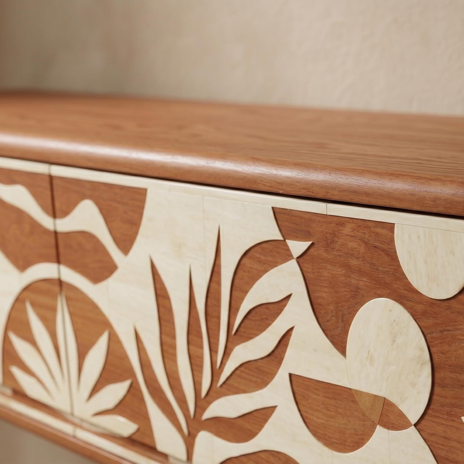 Terracotta Floating Media Console Bone Inlay Wall Mounted TV Cabinet