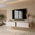 pearl inlay Floating Media Console Geometric Wall Mounted TV Unit handmade