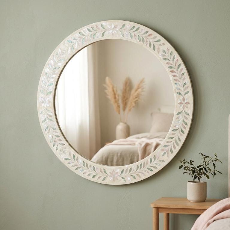 Mother of Pearl Inlay Mirror, Vanity Decor, Bathroom Bedroom Accent Handmade