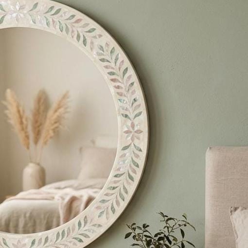Mother of Pearl Inlay Mirror, Vanity Decor, Bathroom Bedroom Accent Handmade