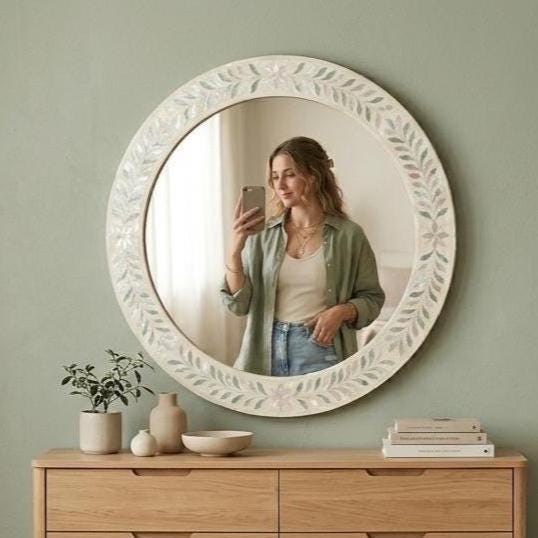 Mother of Pearl Inlay Mirror, Vanity Decor, Bathroom Bedroom Accent Handmade