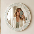Round Mirror Mother of Pearl Inlay Handmade Wall Vanity Decor