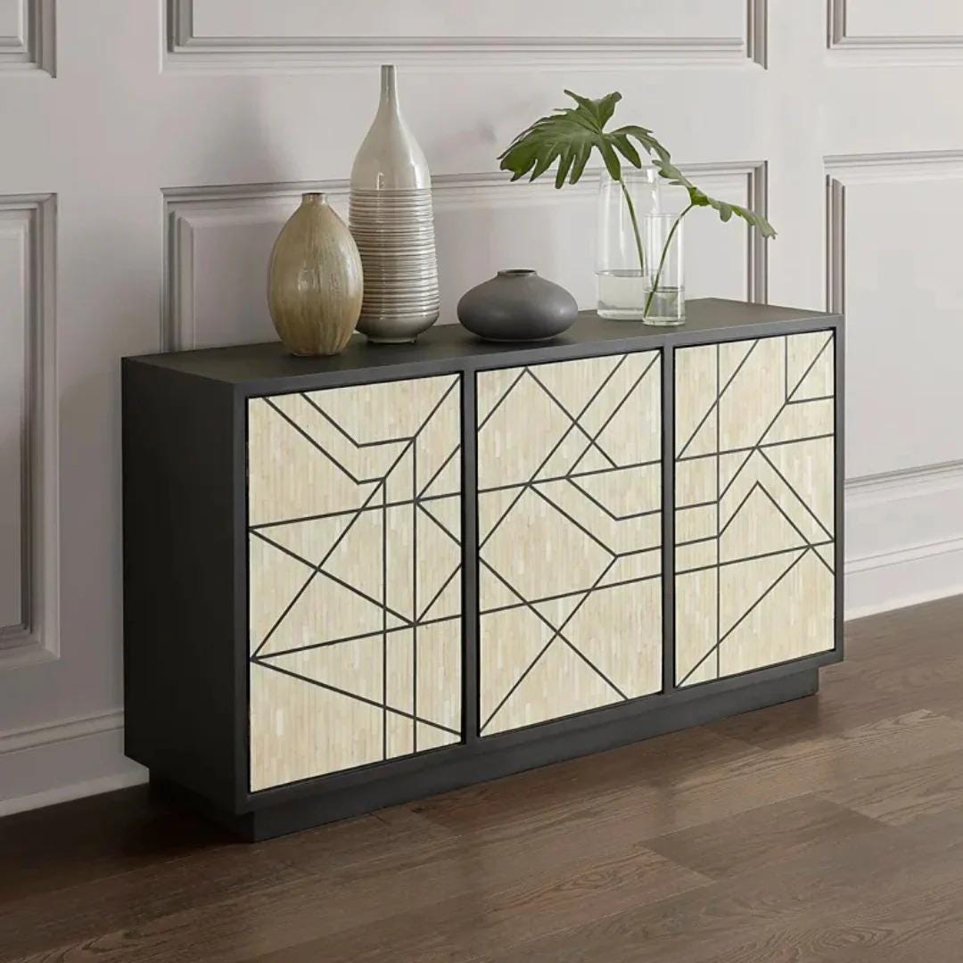 Bone Inlay Luxury Sideboard Cabinet Handmade 3 Drawer Storage Buffet Console