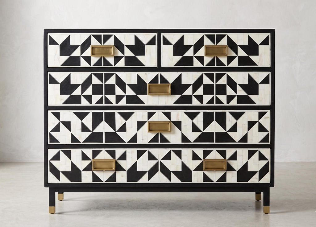 Geometric Dresser 5 Drawer Cabinet Handmade Luxury Storage Chest Modern Furniture