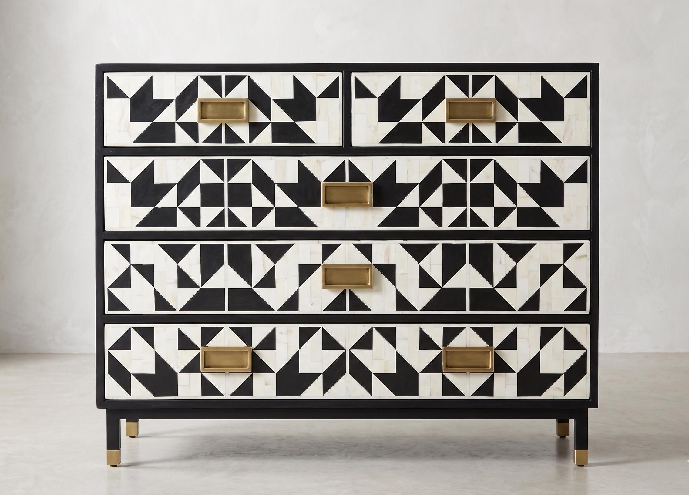 Geometric Dresser 5 Drawer Cabinet Handmade Luxury Storage Chest Modern Furniture