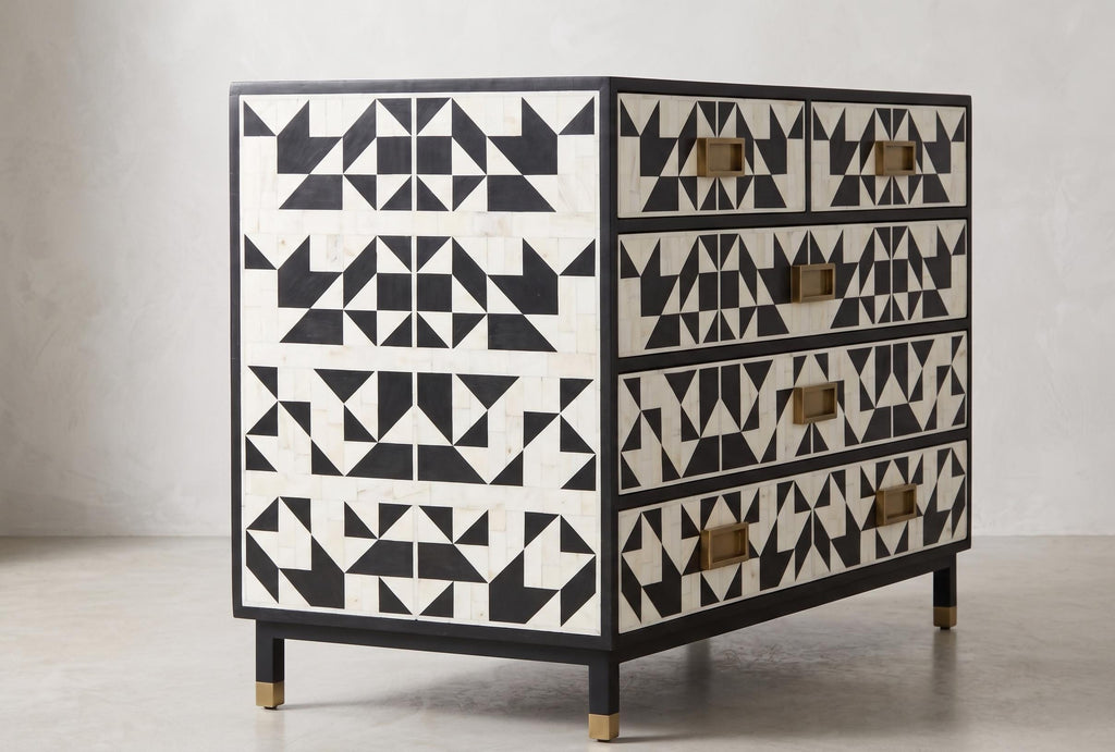 Geometric Dresser 5 Drawer Cabinet Handmade Luxury Storage Chest Modern Furniture