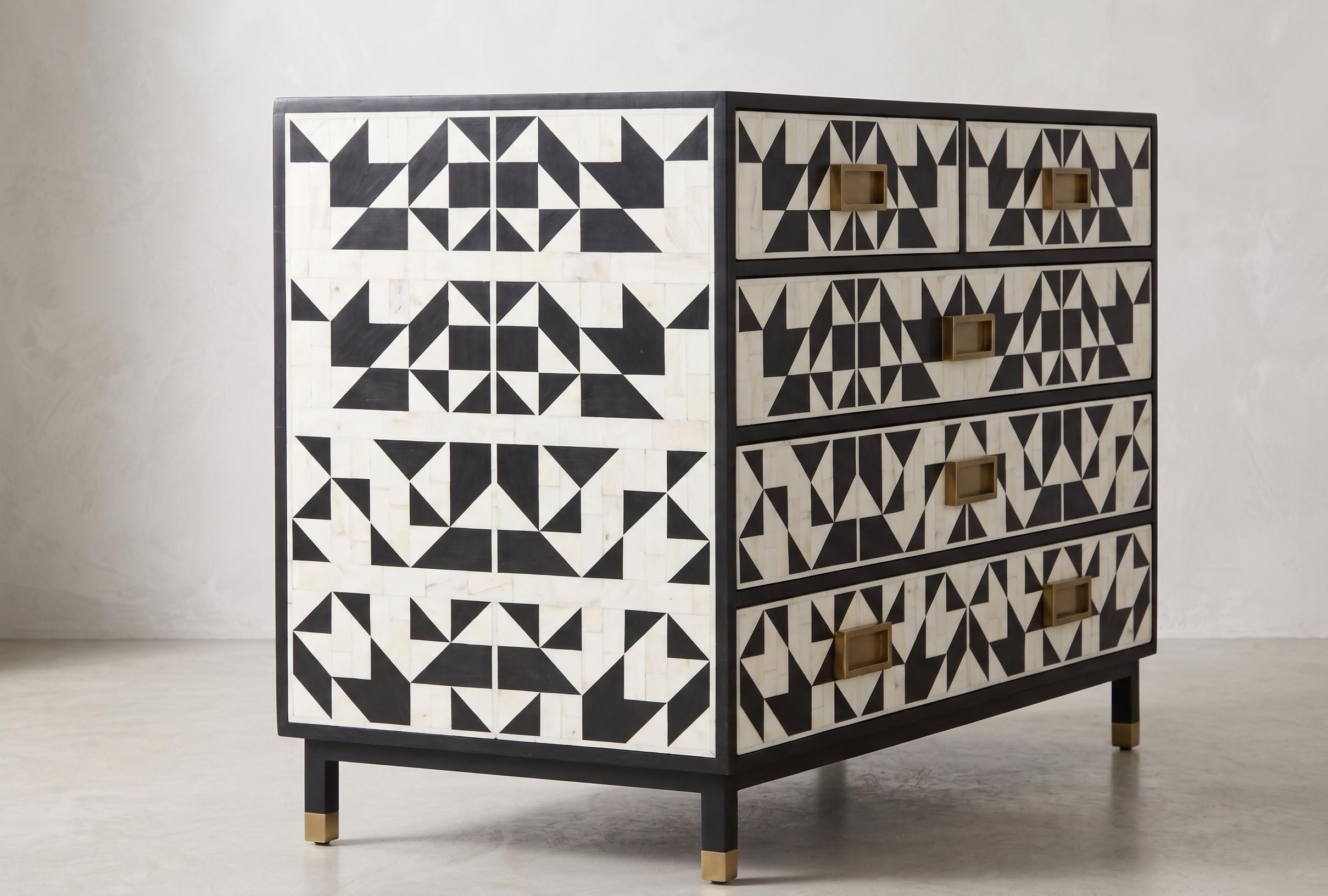 Geometric Dresser 5 Drawer Cabinet Handmade Luxury Storage Chest Modern Furniture