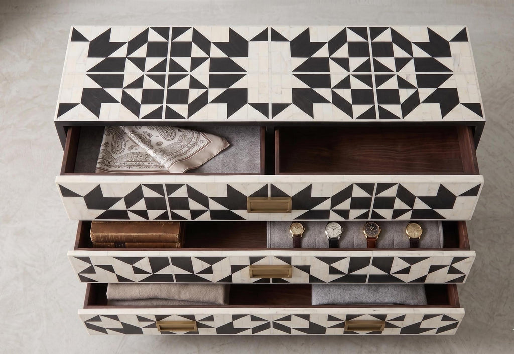 Geometric Dresser 5 Drawer Cabinet Handmade Luxury Storage Chest Modern Furniture