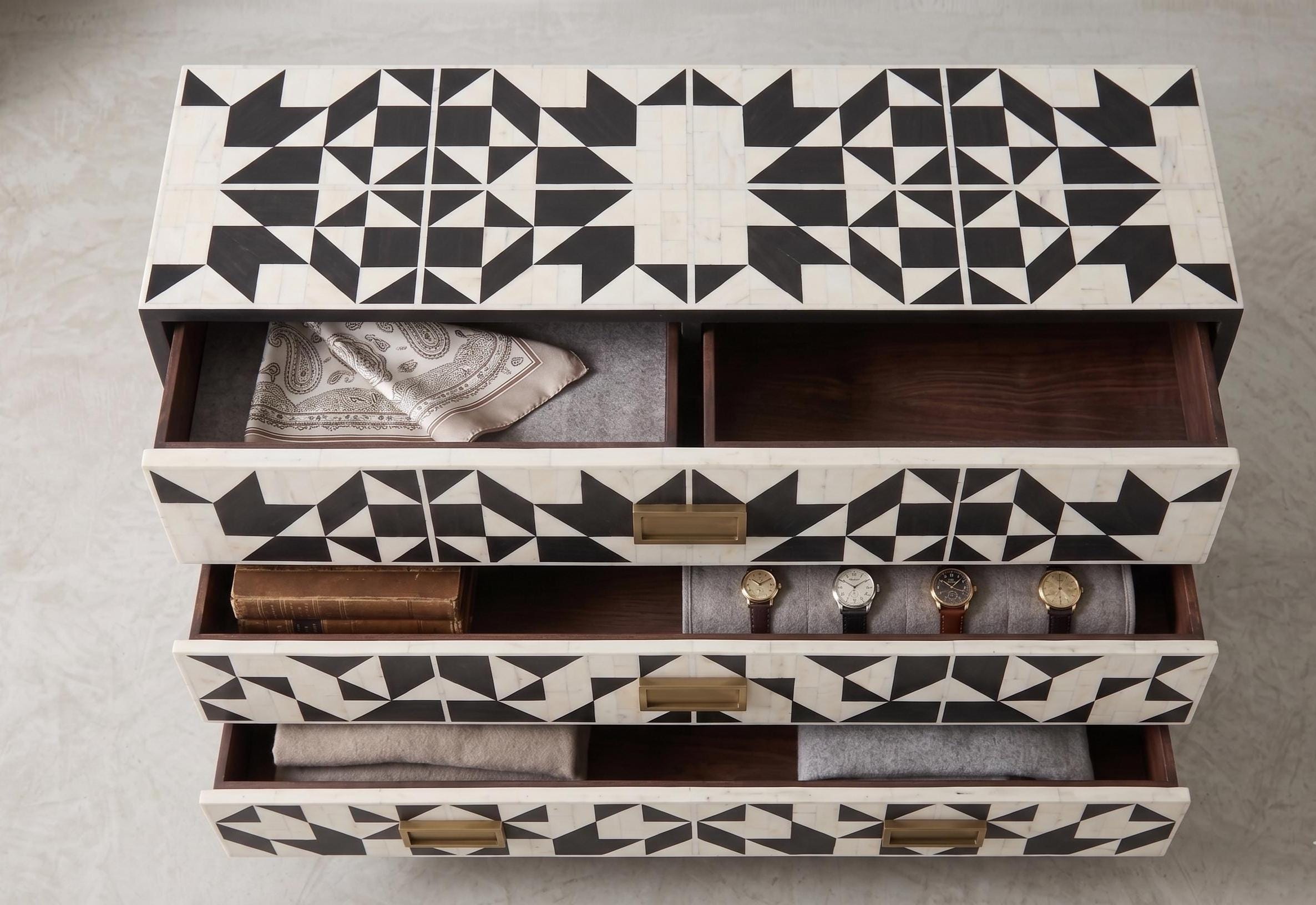 Geometric Dresser 5 Drawer Cabinet Handmade Luxury Storage Chest Modern Furniture