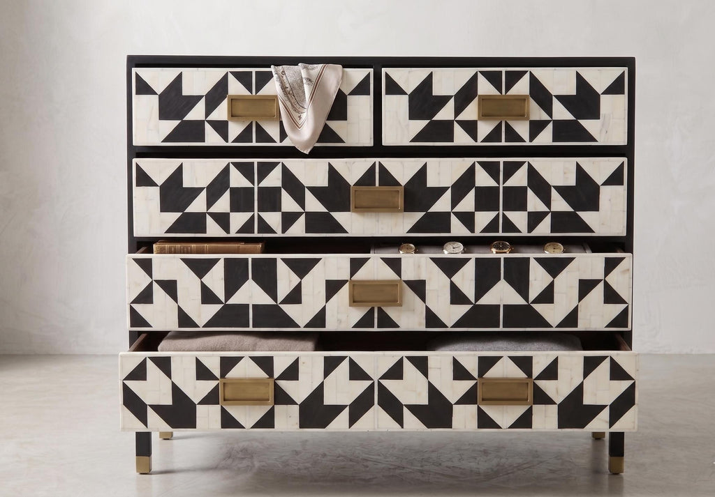 Geometric Dresser 5 Drawer Cabinet Handmade Luxury Storage Chest Modern Furniture