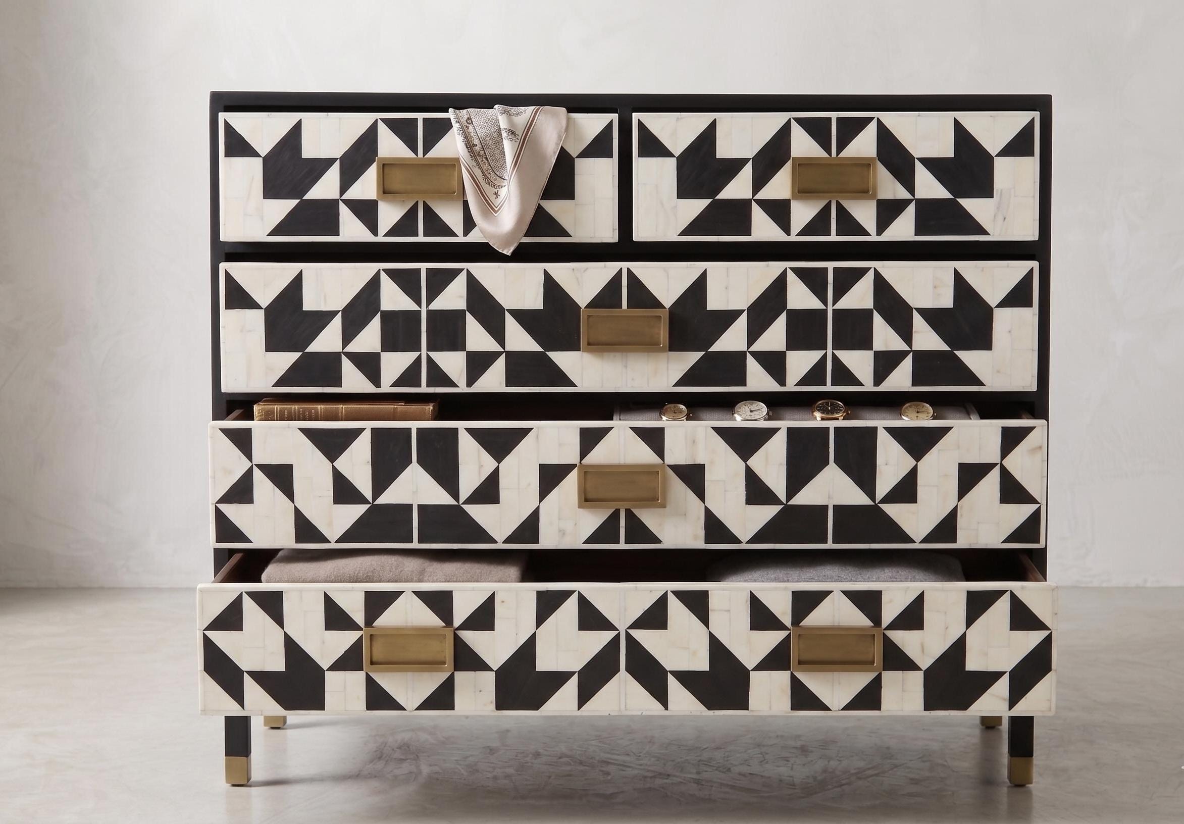 Geometric Dresser 5 Drawer Cabinet Handmade Luxury Storage Chest Modern Furniture