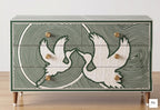 Abstract Geometric bone inlay Dresser 6 Drawer Cabinet Handmade Luxury Green Storage Chest