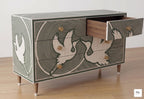 Abstract Geometric bone inlay Dresser 6 Drawer Cabinet Handmade Luxury Green Storage Chest