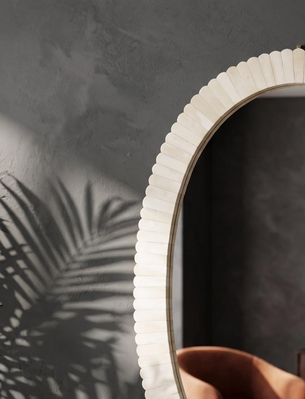 Oval Bone Inlay Mirror, Handmade Luxury Bathroom Vanity Decor, Antique Style Wall Mirror