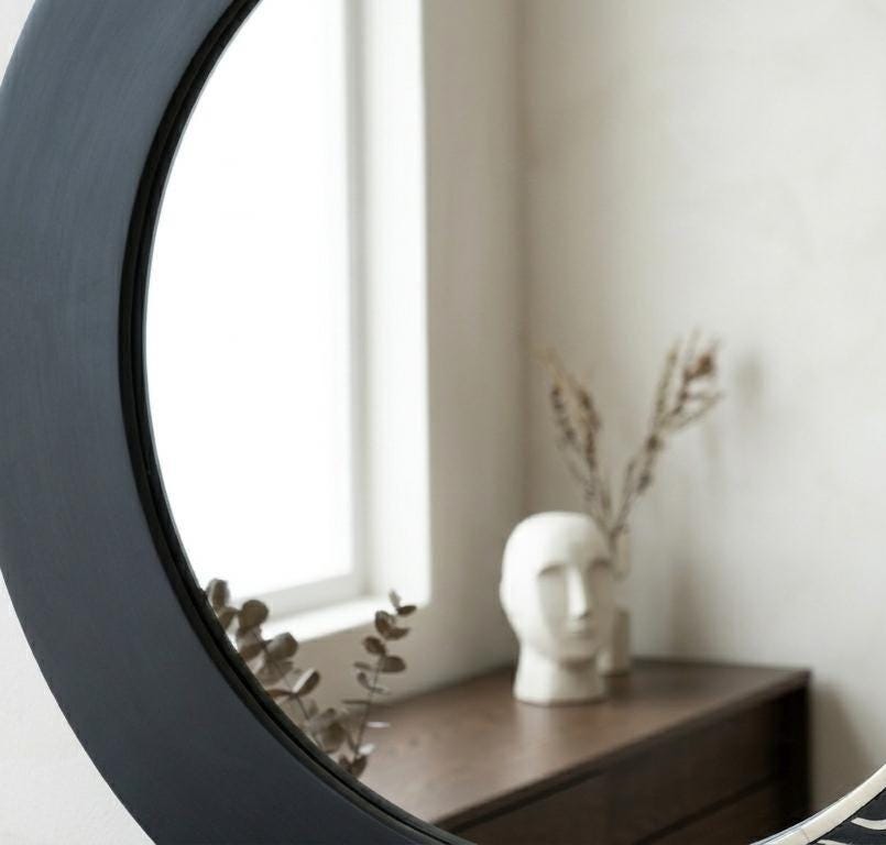 Handcrafted Bone Inlay Mirror | Half Plain, Half Abstract Pattern, Modern Design