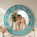 Bone Inlay Round Mirror Wave Pattern Modern Decor unique wall decor